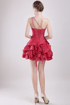 Modern One Shoulder Puffy Mini Length Red Sweet 16 Dress 