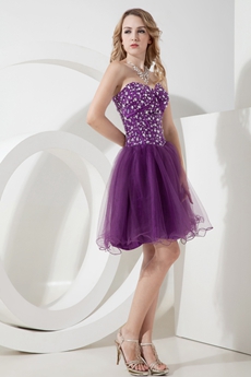 Sassy Mini Length Purple Sweet Sixteen Dress With Beads 