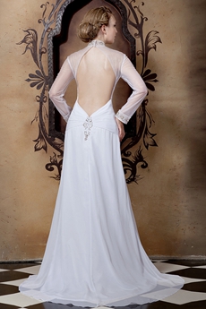 Backless Long Sleeves High Neckline Summer Wedding Dress 
