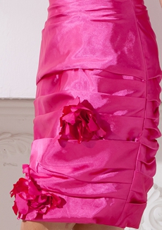 Mini Length Hot Pink Wedding Guest Dress With Black Sash 