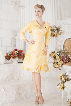 Knee Length Yellow Satin Wedding Guest Dress With Jacket