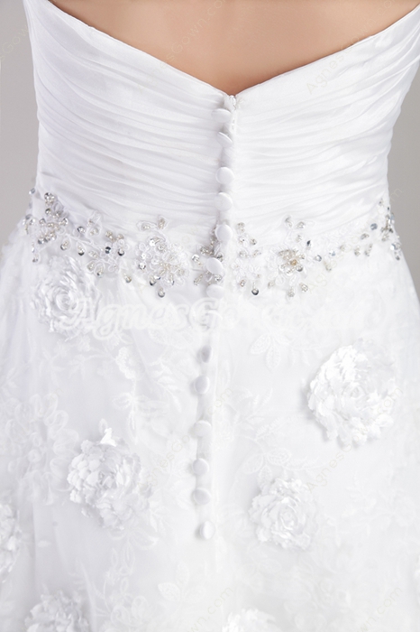 Tea Length Lace Beach Wedding Dress With Handmade Flowers 