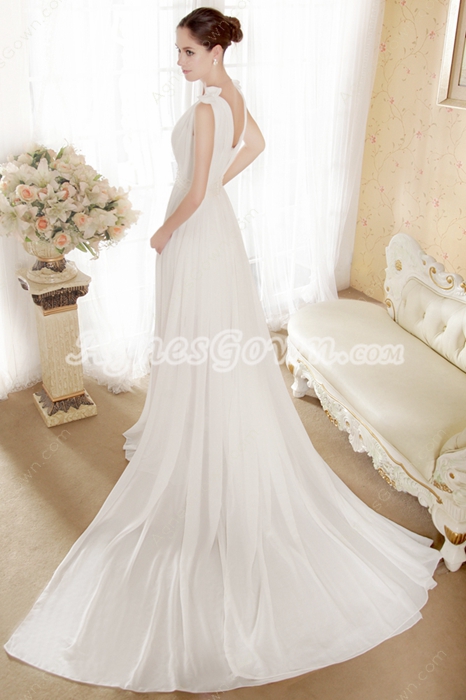 A-line White Chiffon Summer Wedding Dress With Pearls 