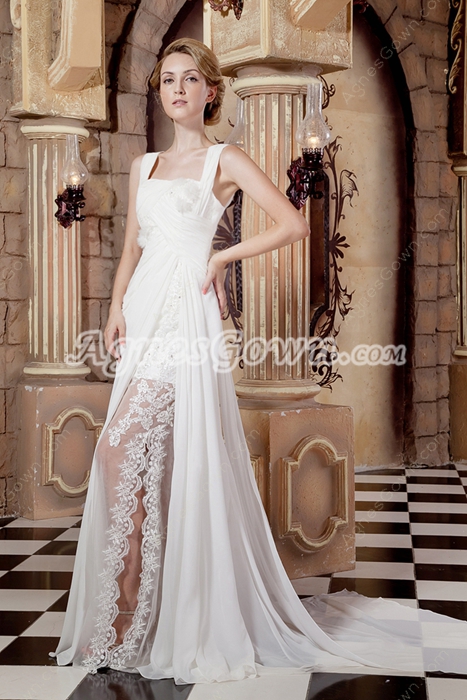 Double Straps Summer Beach Wedding Dress With Lace  