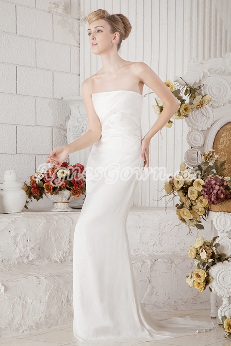 Affordable Sheath Full Length Chiffon Wedding Dress 