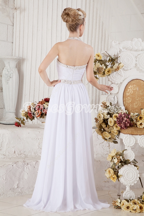 Charming Halter White Summer Beach Wedding Dress With Sequins 