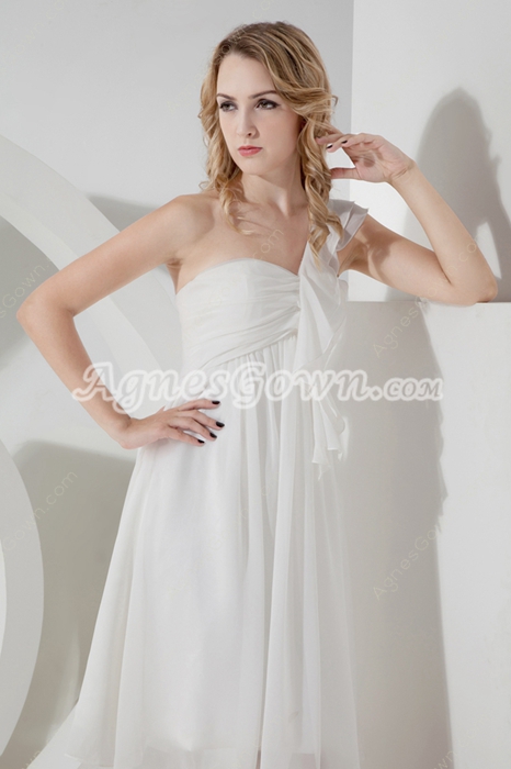 Knee Length One Shoulder White Prom Party Dress