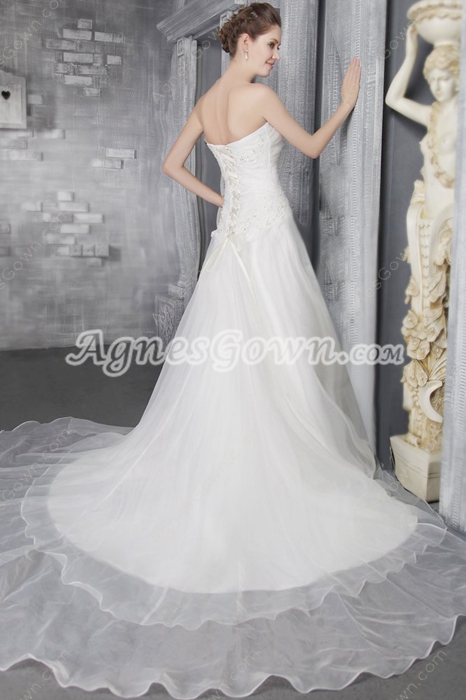 Dropped Waist White Organza Simple Wedding Dress    