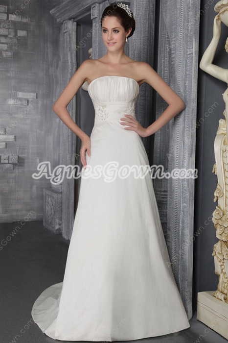 Affordable A-line Satin Bridal Dress Corset Back 