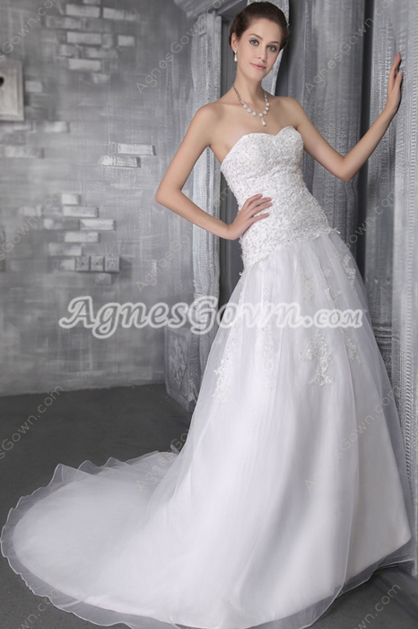 Dropped Waist Lace Wedding Dress With Beads 