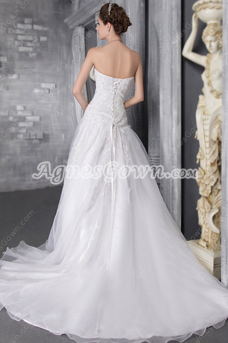 Dropped Waist Lace Wedding Dress With Beads 