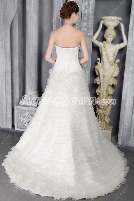 Strapless A-line White Tulle Multi Tiered Wedding Dress 