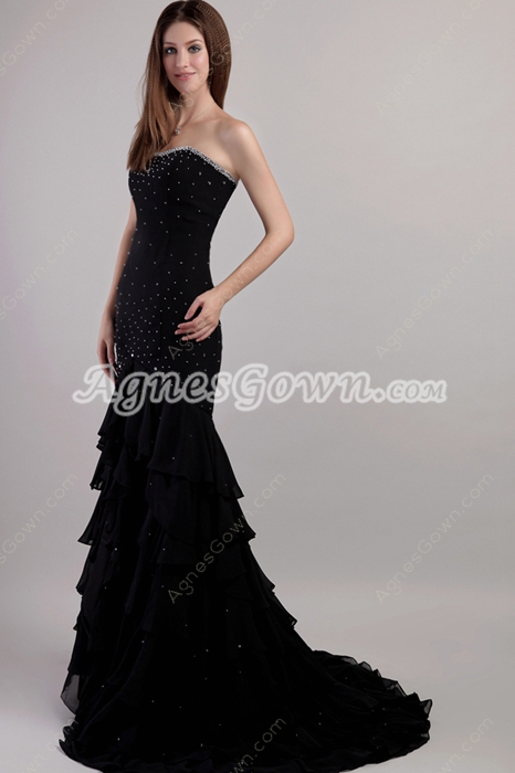 Charming Black Trumpet Celebrity Dresses With Beads 