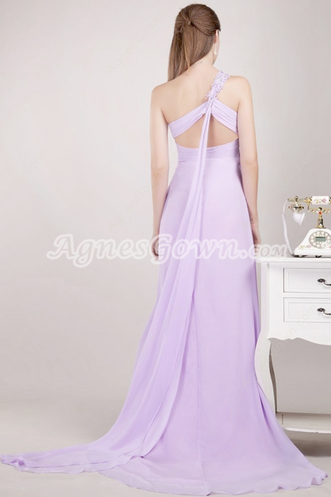 Single Straps Lilac Chiffon High School Graduation Dress 