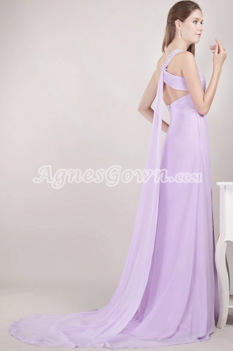 Single Straps Lilac Chiffon High School Graduation Dress 