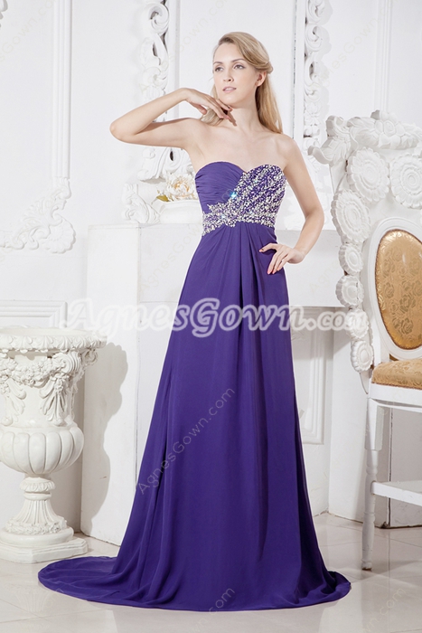 Charming Violet Chiffon Formal Evening Dress With Beads  