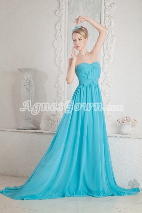 Stunning A-line Blue Chiffon Prom Party Dress 