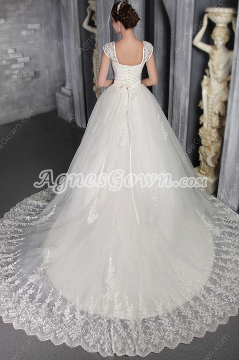2016 Luxurious Lace Ball Gown Wedding Dresses with Train