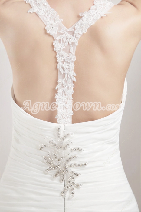 V-Neckline White Chiffon Summer Beach Wedding Dress 