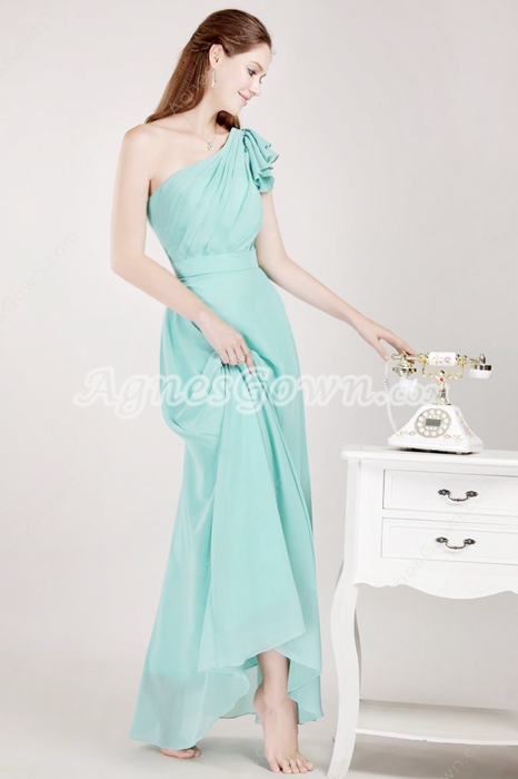 Beautiful One Shoulder Jade Green Bridesmaid Dress 