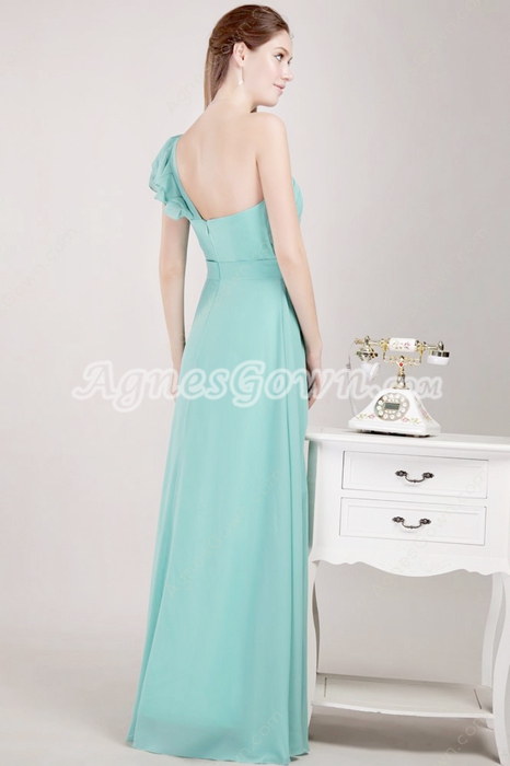 Beautiful One Shoulder Jade Green Bridesmaid Dress 