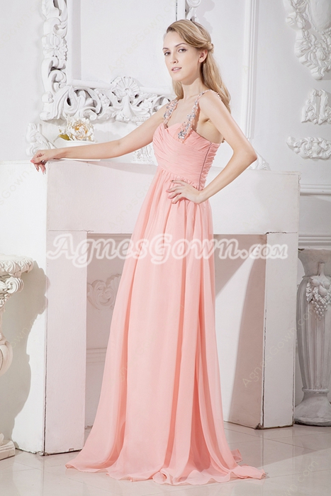 Beautiful A-line Full Length Coral Prom Party Dress 