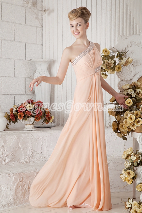 Sassy One Shoulder A-line Coral Bridesmaid Dress With Rhinestones 