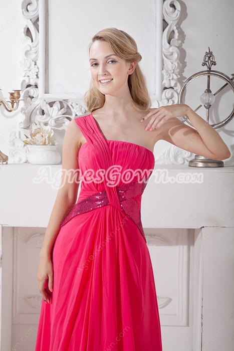 Sassy One Straps A-line Hot Pink Chiffon New Year Eve Dress 
