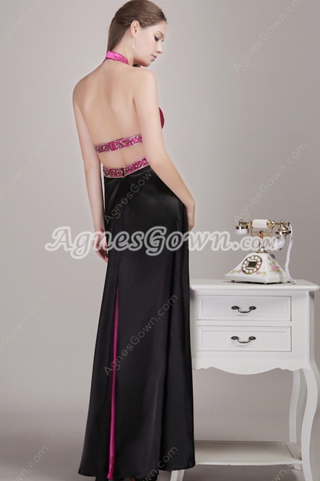 Sexy Top Halter Black & Fuchsia Evening Dress 