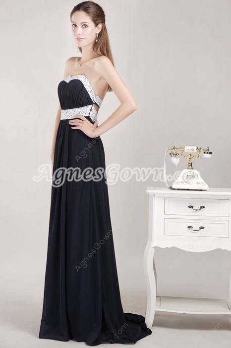 Grecian White And Black Plus Size Evening Dress With Beads 