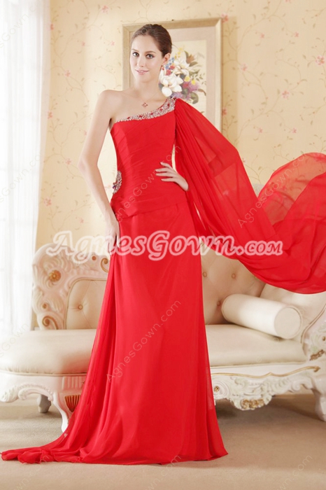 Classic Red One Shoulder Formal Party Dress