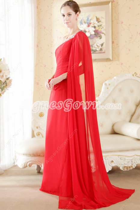 Classic Red One Shoulder Formal Party Dress