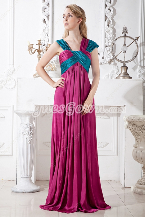 Empire Full Length Fuchsia & Teal Evening Maxi Dress 