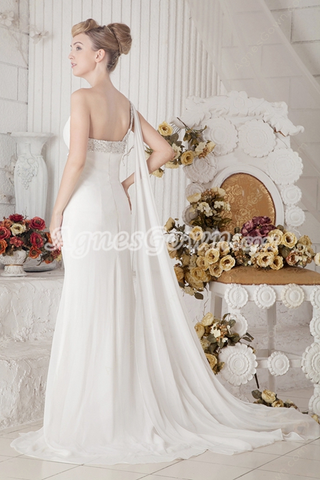 Delicate One Straps A-line White Chiffon Formal Evening Dress 