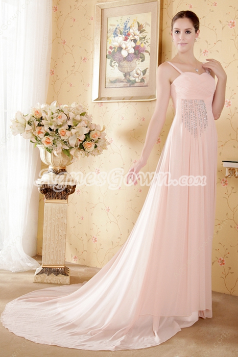 Delicate Pink Chiffon New Years Party Dress With Beads 