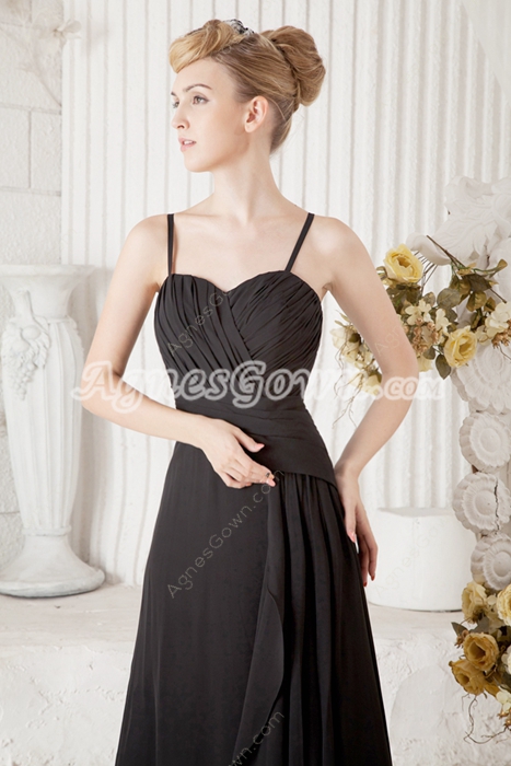 Decent Spaghetti Straps Black Chiffon Prom Party Dress 