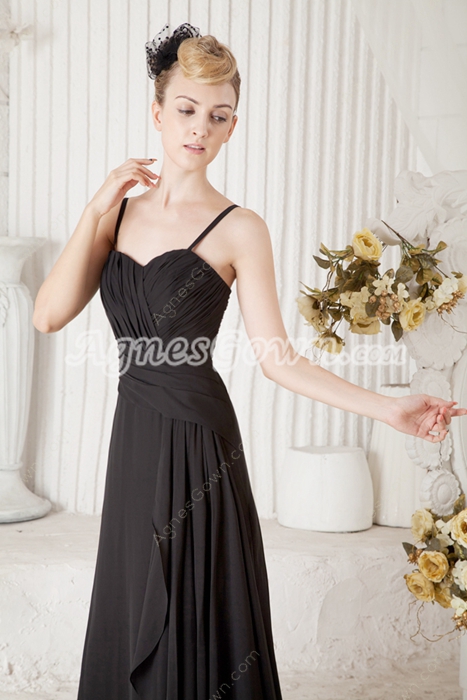 Decent Spaghetti Straps Black Chiffon Prom Party Dress 