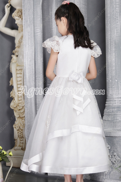 Pretty A-line Full Length Flower Girl Dresses With Lace Appliques  