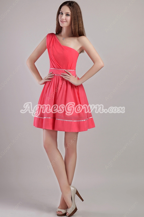 One Shoulder Mini Length Watermelon High School Graduation Dress 