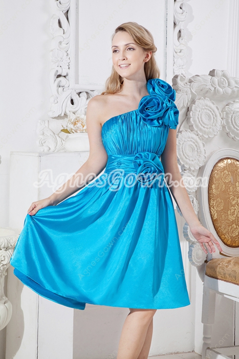 One Shoulder Turquoise Junior Prom Dress 