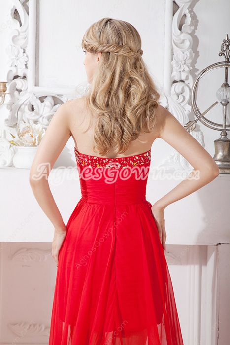 Chic Red Chiffon High Low Prom Dress 