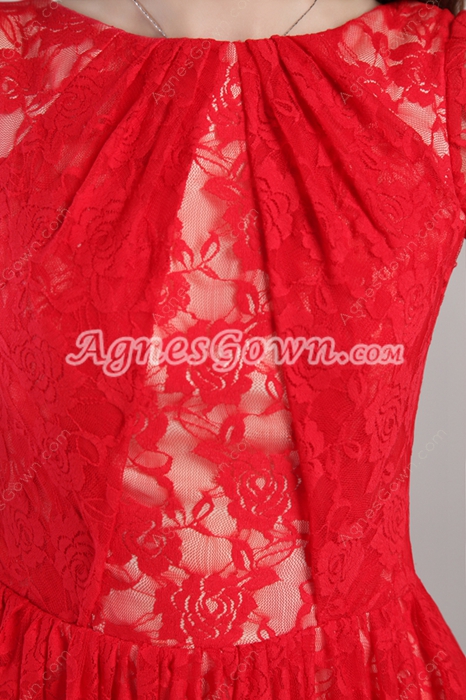 3/4 Sleeves Jewel Neckline Red Lace Homecoming Dress 