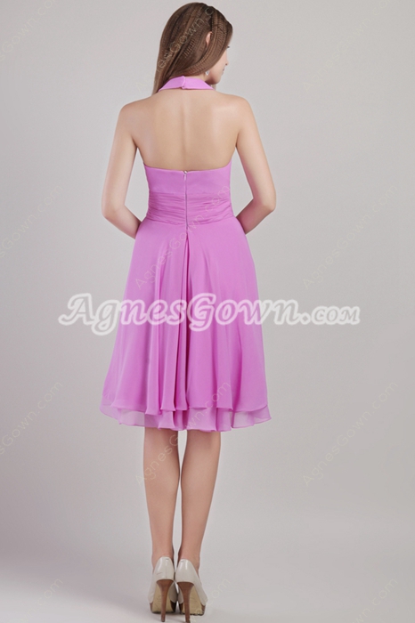 Halter Knee Length Lilac Chiffon Wedding Guest Dress 