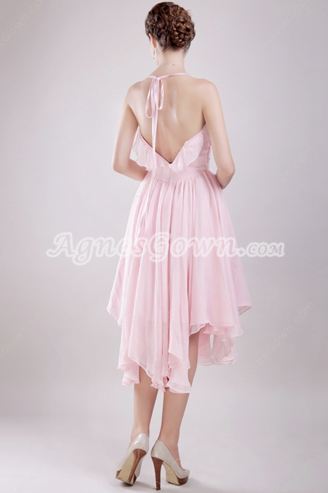 Spaghetti Straps High Low Pink Chiffon Homecoming Dress 