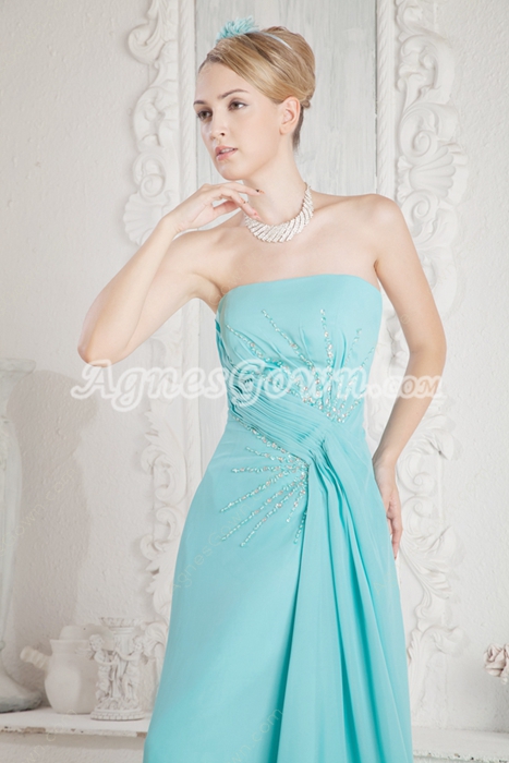 Pretty A-line Blue Chiffon Bridesmaid Dress With Beads 