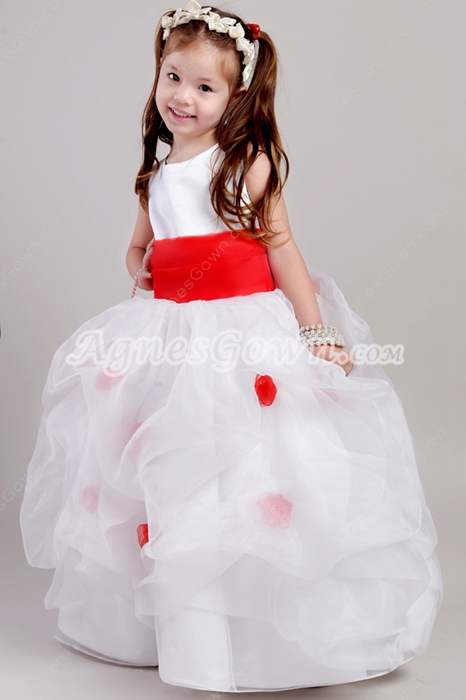 Pretty Red & White Flower Girl Dresses With Red Sash 