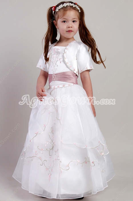 Lovely Dusty Rose And White Embroidery Flower Girl Dress 