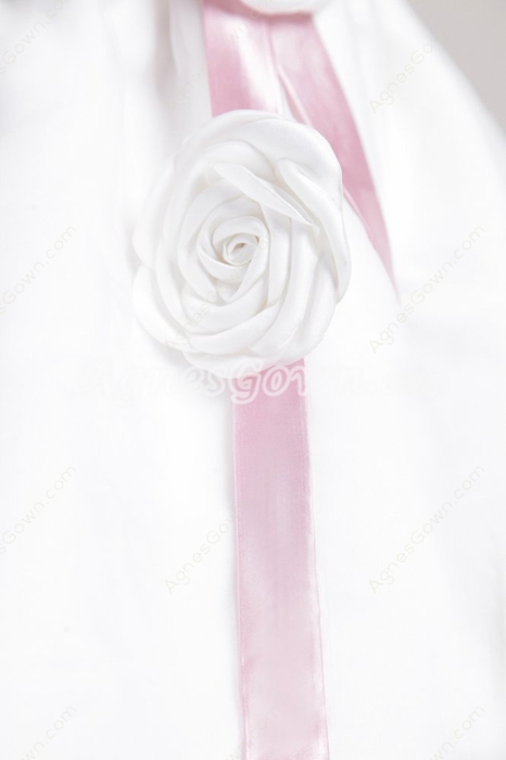 Ankle Length White Organza Flower Girl Dress With Pink Sash 