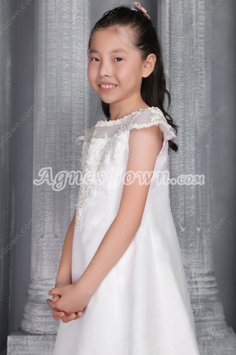 Cap Sleevs Jewel Neckline Tea Length Flower Girl Dress 