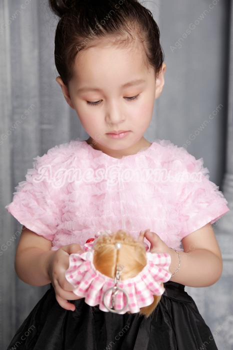 Pink And Black Toddler Flower Girl Dress Short Sleeves 